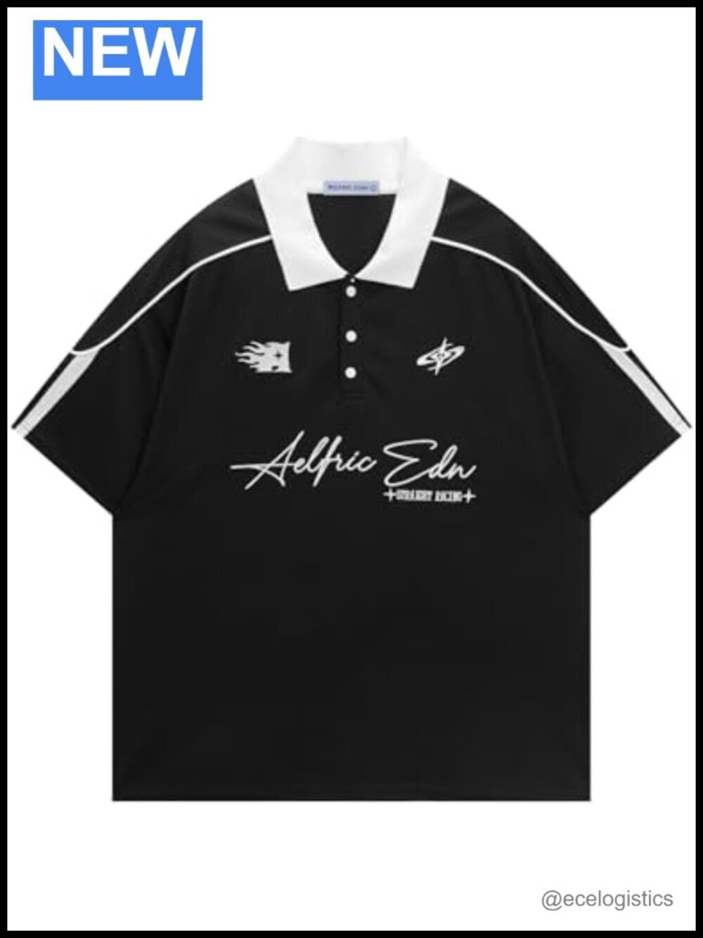Oversized Vintage Letter Graphic Polo Tee Short Sleeve